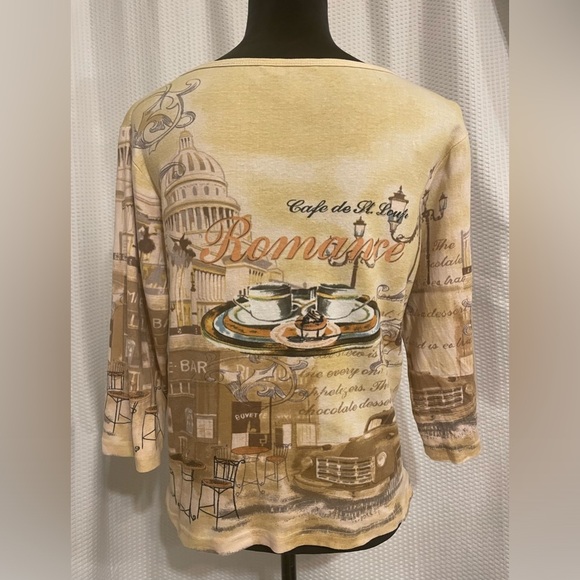 Raakhee multicolored graphic cafe 3/4 sleeve blouse size large - Picture 3 of 6